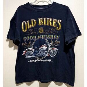 Old Bikes Good Whiskey Mens L Motorcycle Graphic T Shirt Biker Rider Bar Humor